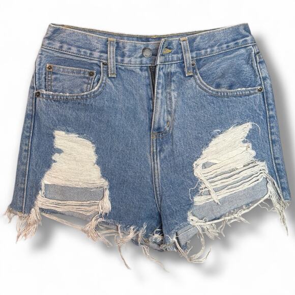 CARMAR Blue Distressed Jean Shorts Size 27 - Picture 1 of 3
